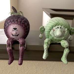 Wooden grapes and wooden cabbage decor or art